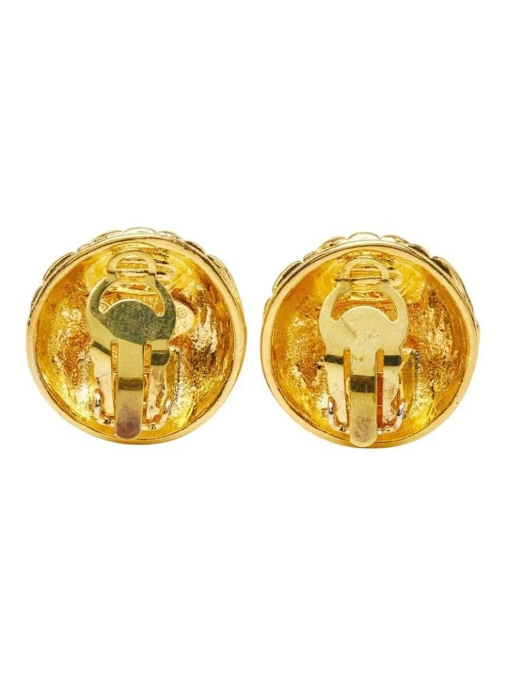 Chanel Vintage Quilted CC Logo Earrings Gold Plated